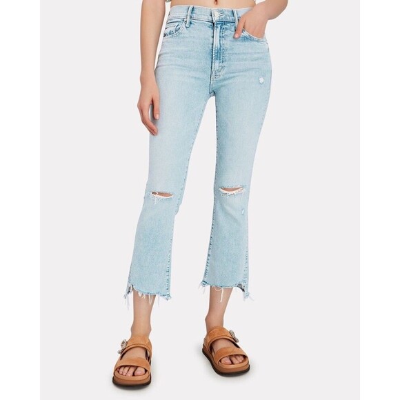 Mother Superior The Insider Crop Step Fray Jeans 27 Blue Problem With Miracles - Picture 1 of 12
